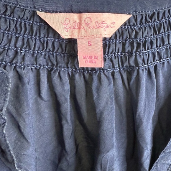 Lilly Pulitzer Elsa True Silk Ruffle Top Navy Sz Small - Picture 2 of 11